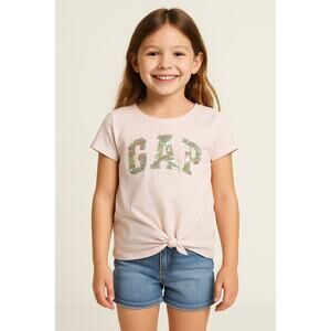 GAP Kids Sequin Logo Tie-Front T-Shirt Pink Medium (8)